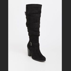 Torrid Black Strappy High Heel Knee Boot Size 10.5 Wide Width NWOB